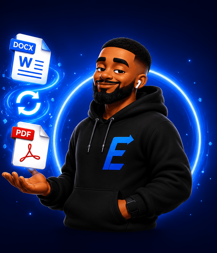 edemconvert mascot holding DOCX and PDF file icons